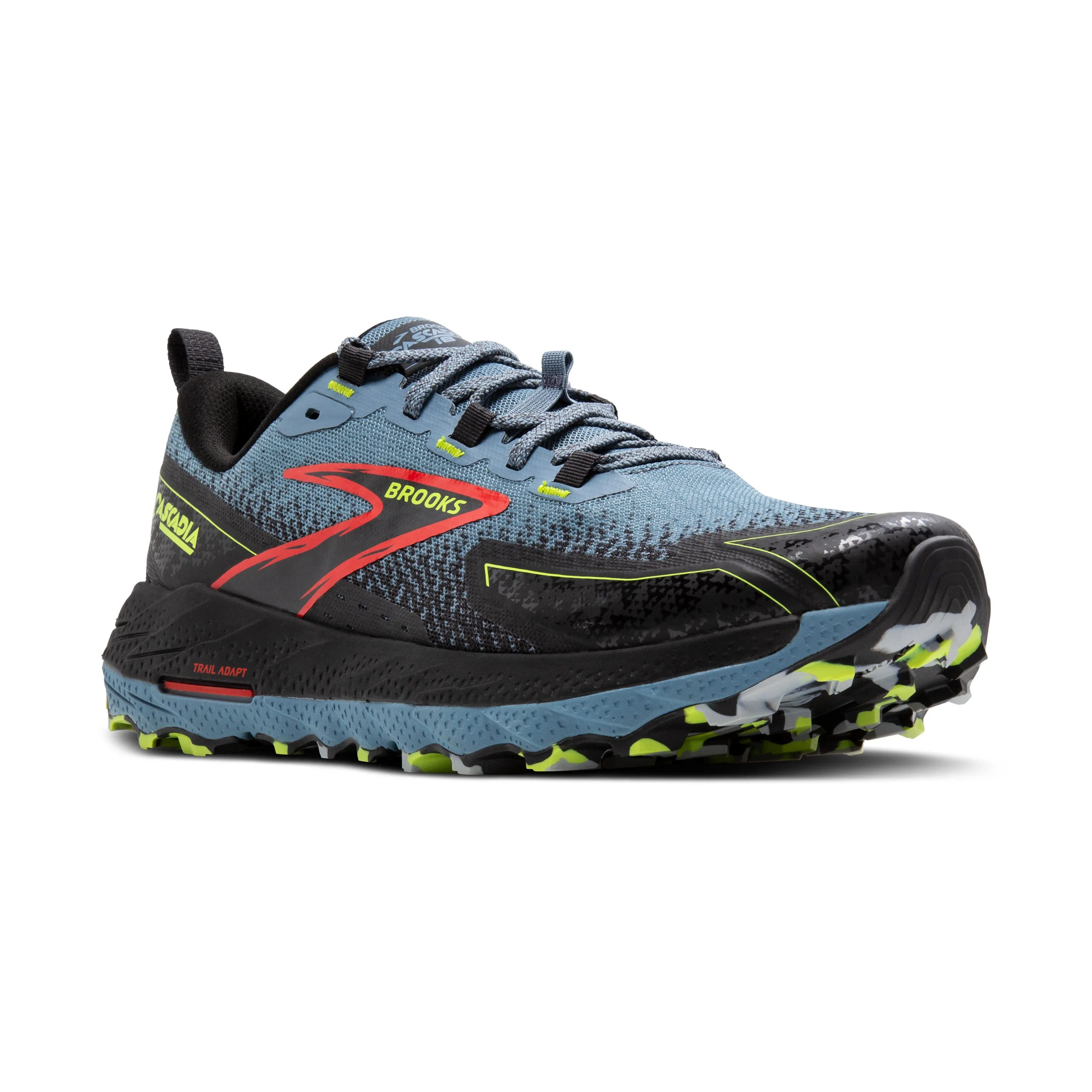 Men's Brooks Cascadia 18 Color: Citadel/Ebony/Lime