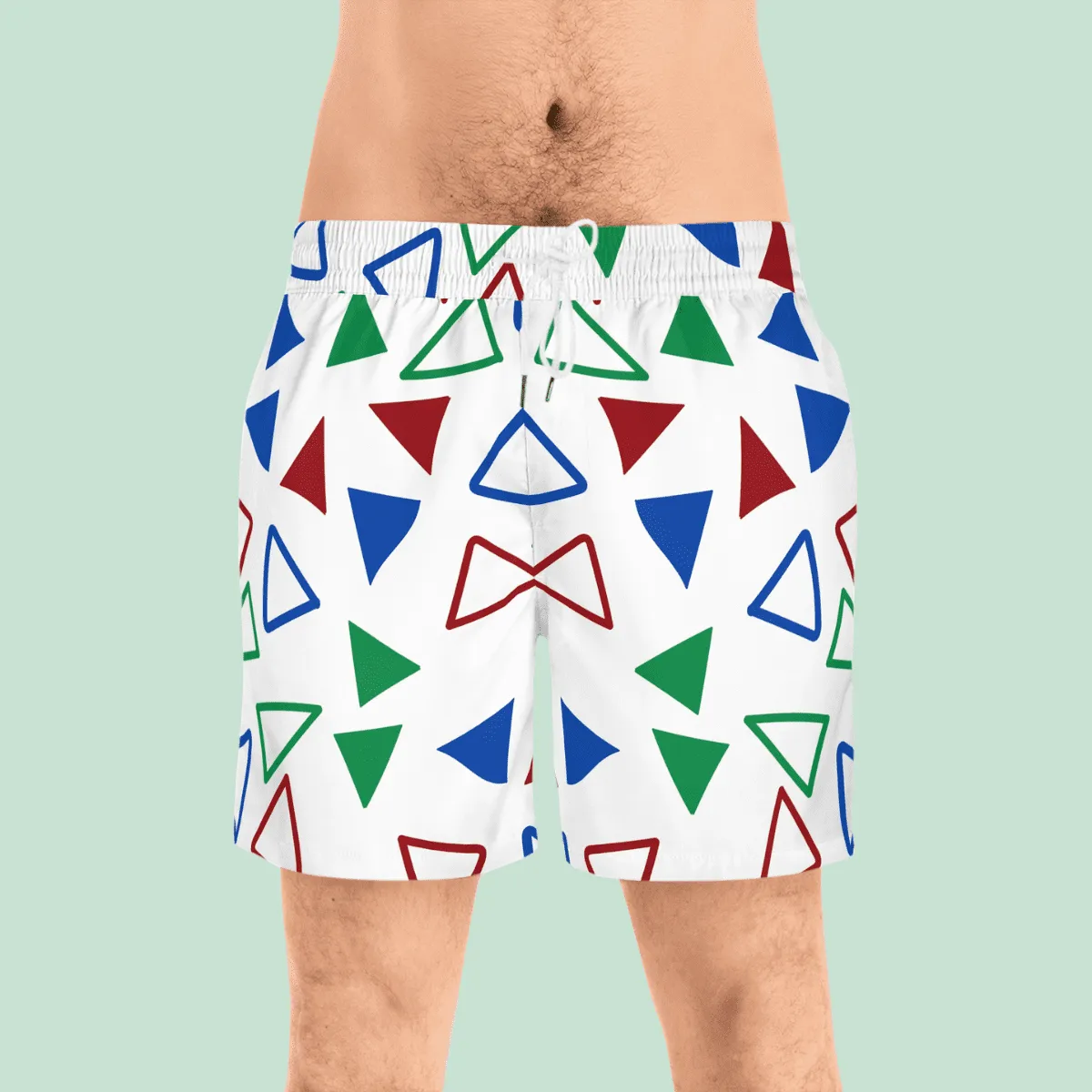 Men's White And Colored Triangle Swim Shorts