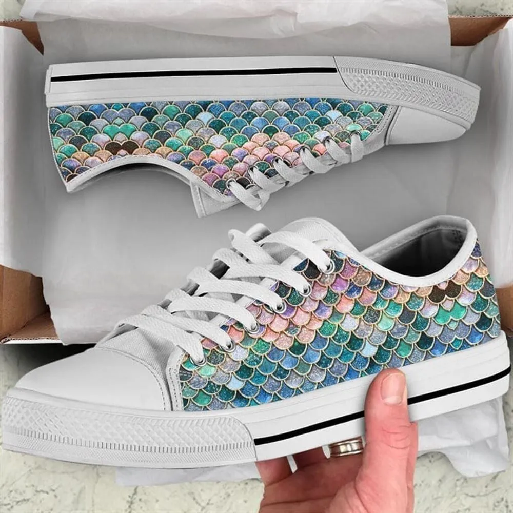 Mermaid Scales Low Top Shoes, Low Top Sneaker, Low Top Canvas Shoes