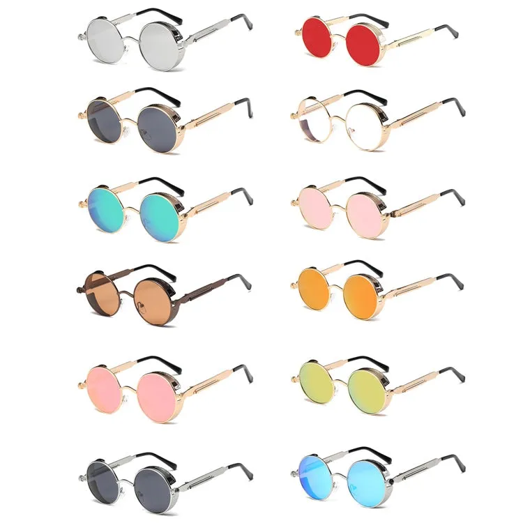 Metal Round Frame Steampunk Retro Sunglasses for Men Women(10)