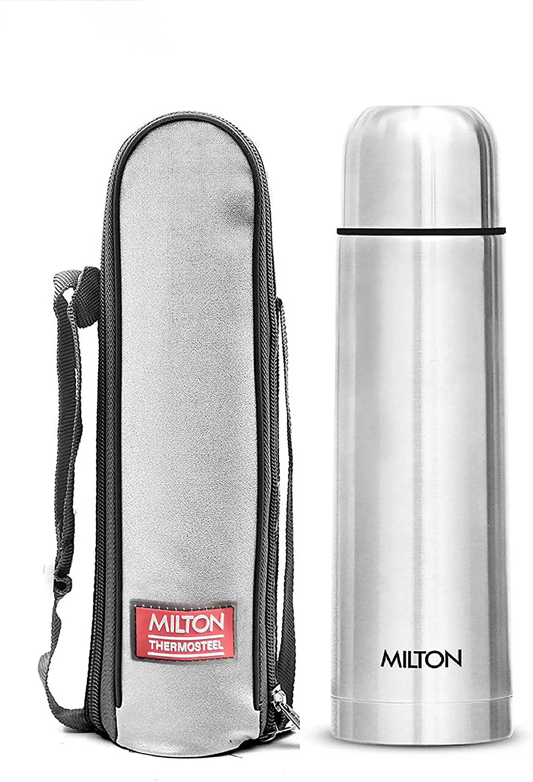 Milton Thermosteel Plain Lid Flask, 500 ml, Steel Plain & Milton Bottle Thermosteel Stainless Steel Duo 1800ml Water Bottle with Jacket 24 Hours Hot or Cold