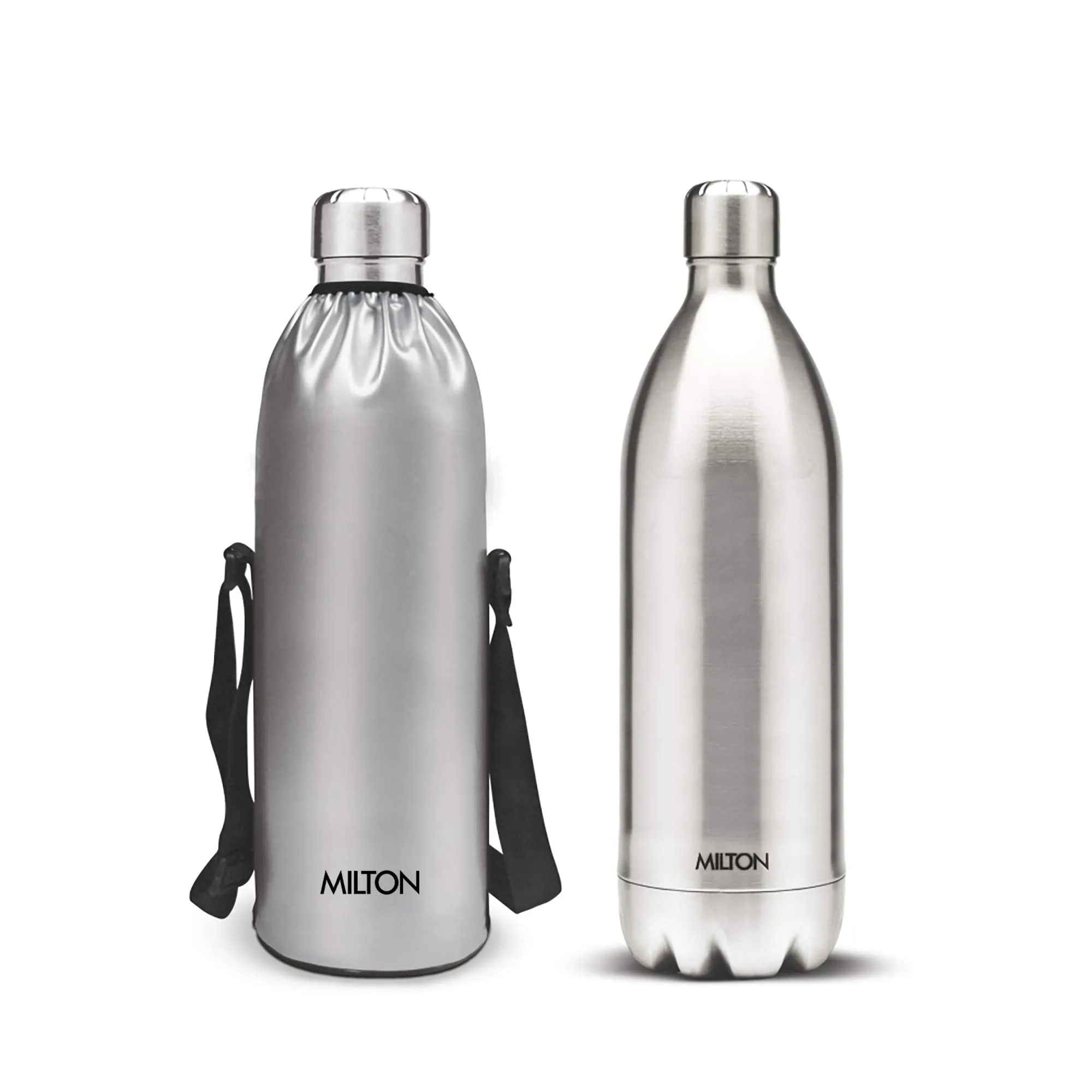 Milton Thermosteel Plain Lid Flask, 500 ml, Steel Plain & Milton Bottle Thermosteel Stainless Steel Duo 1800ml Water Bottle with Jacket 24 Hours Hot or Cold