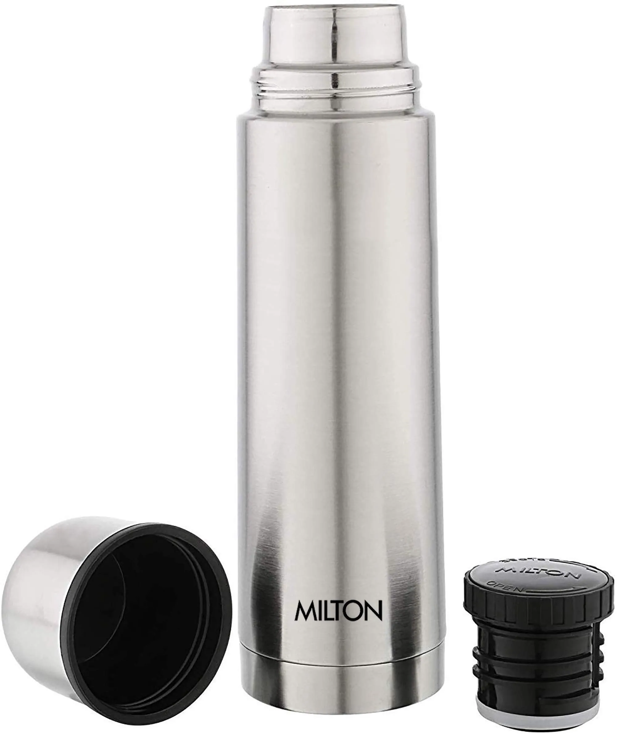 Milton Thermosteel Plain Lid Flask, 500 ml, Steel Plain & Milton Bottle Thermosteel Stainless Steel Duo 1800ml Water Bottle with Jacket 24 Hours Hot or Cold