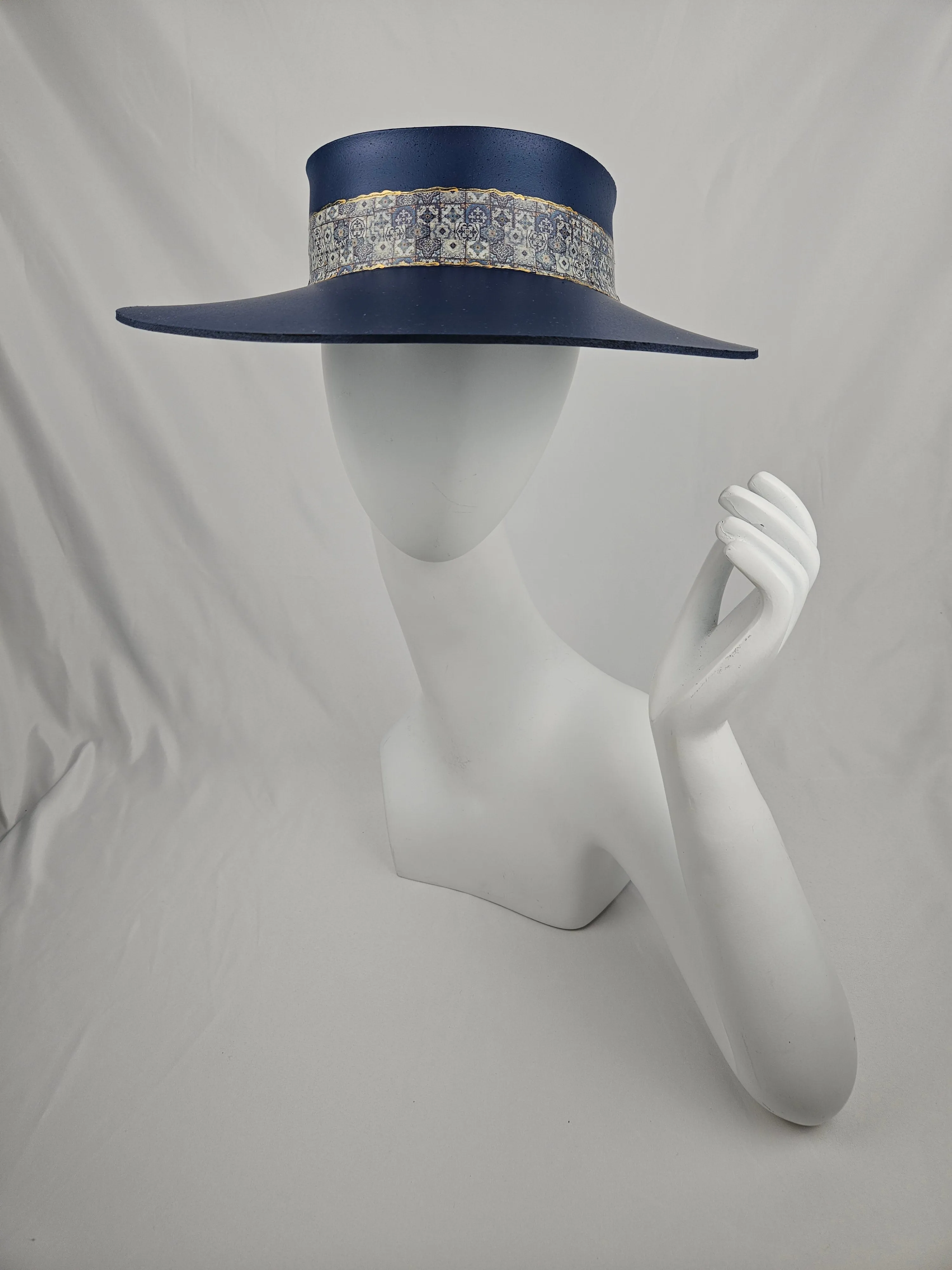 Navy Blue "LadyEVA" Visor Hat with Gold Geometric Band