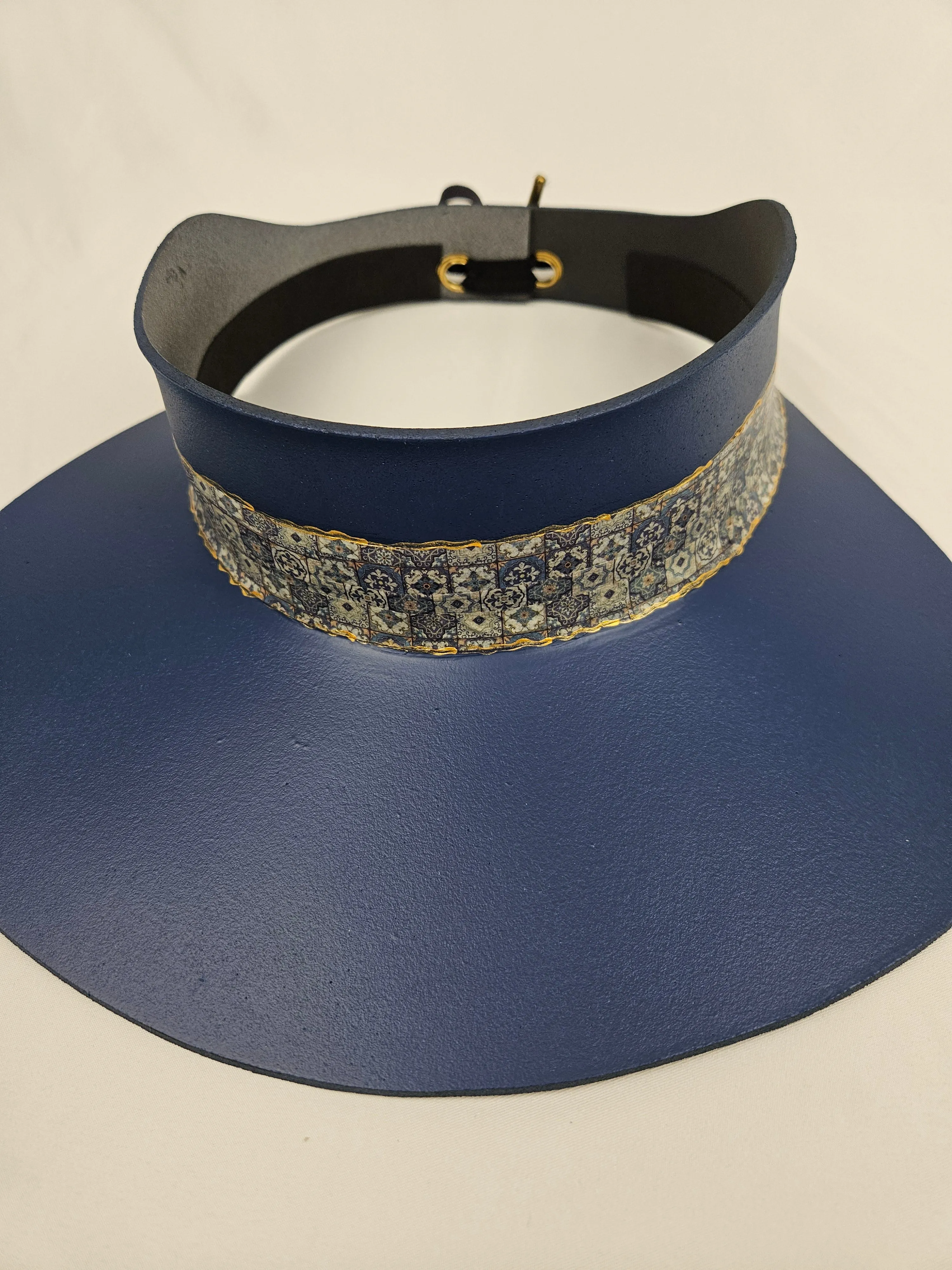 Navy Blue "LadyEVA" Visor Hat with Gold Geometric Band