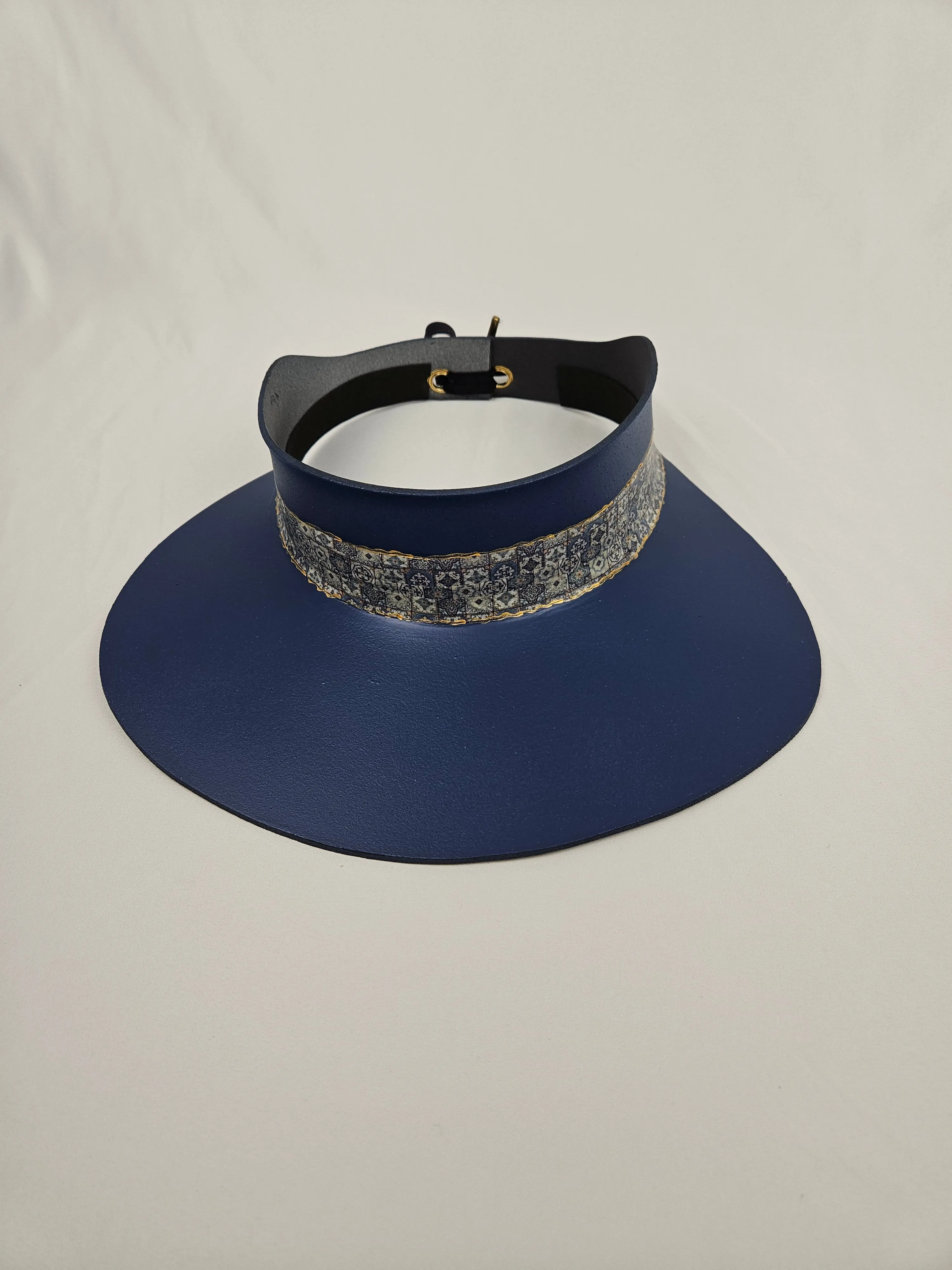 Navy Blue "LadyEVA" Visor Hat with Gold Geometric Band