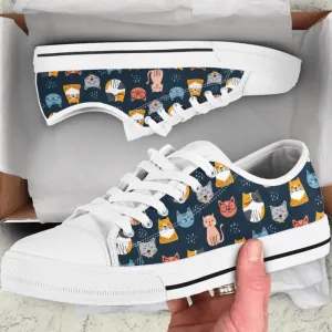 Navy Cute Cat Low Top Shoes Meow-Tastic Style And Comfort, Cat Canvas Shoes