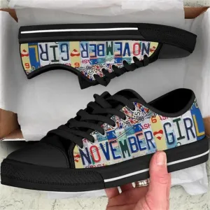 November License Plates Canvas Low Top Shoes, Low Top Sneaker, Low Top Canvas Shoes