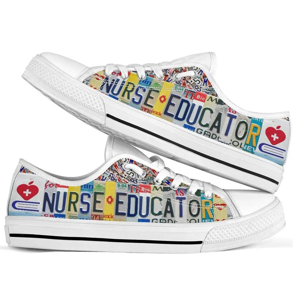 Nurse Educator License Plates Low Top Shoes, Teacher Shoes, Low Top Sneakers