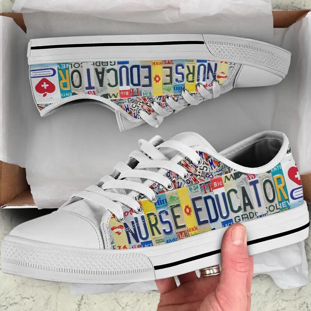 Nurse Educator License Plates Low Top Shoes, Teacher Shoes, Low Top Sneakers