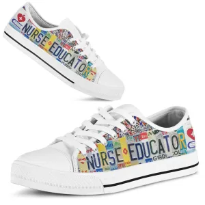 Nurse Educator License Plates Low Top Shoes, Teacher Shoes, Low Top Sneakers