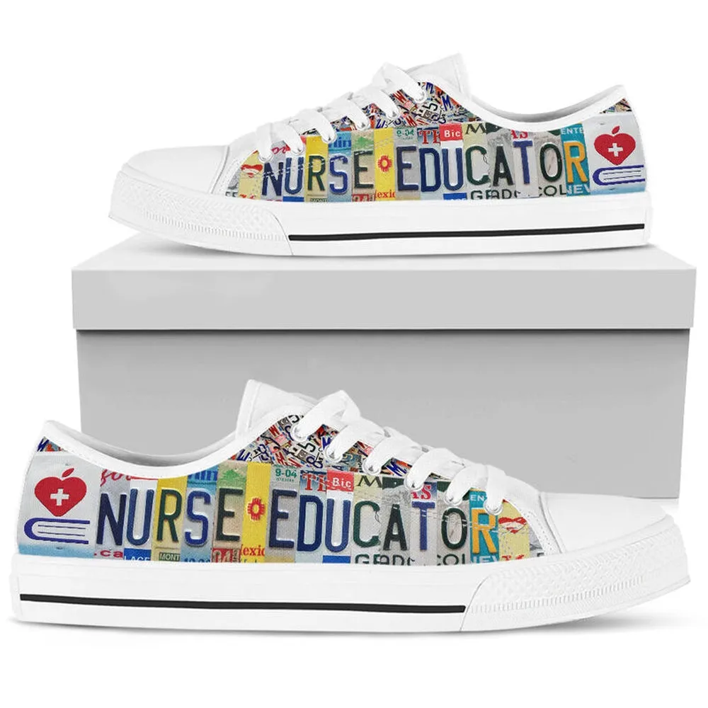 Nurse Educator License Plates Low Top Shoes, Teacher Shoes, Low Top Sneakers