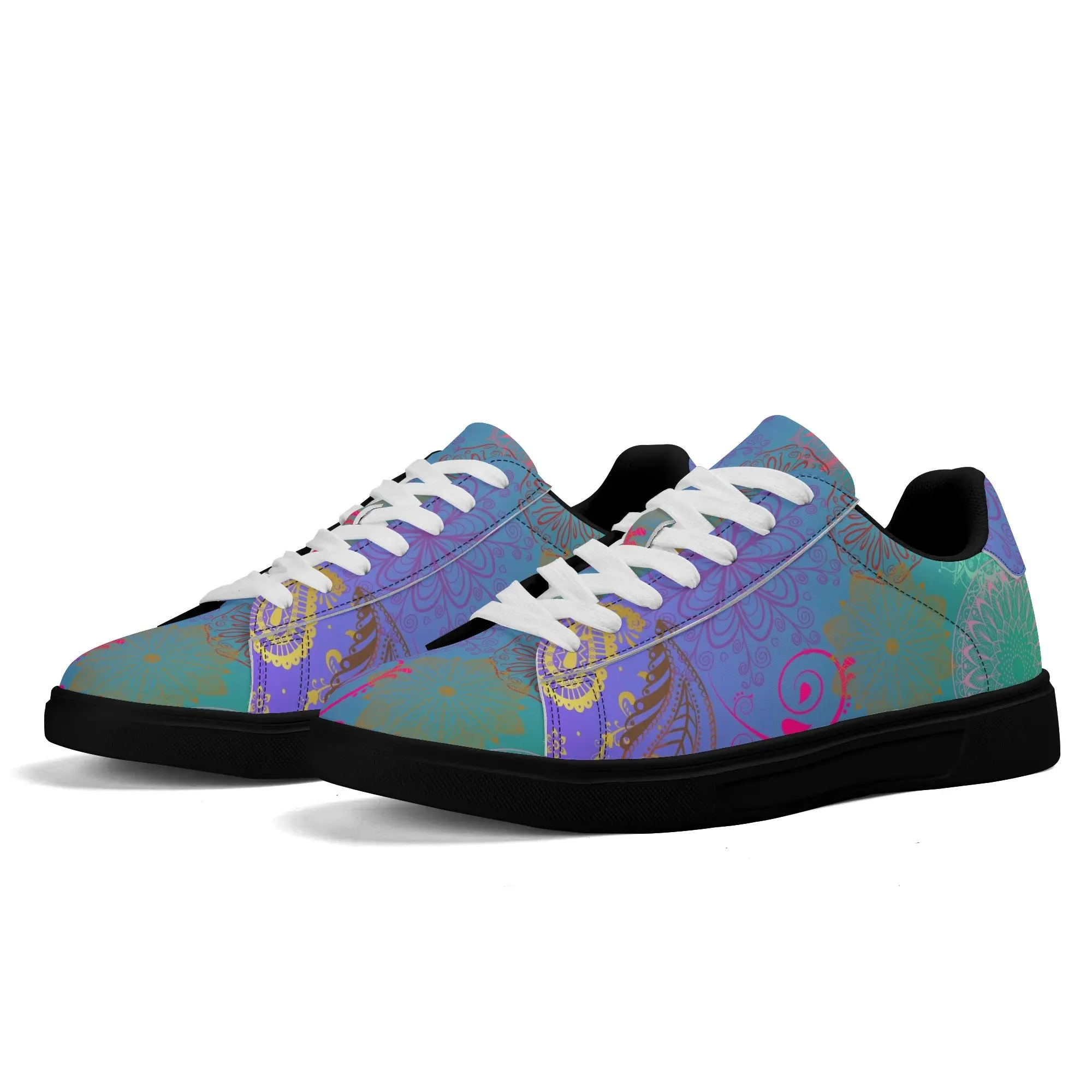 Paisley Mist Adult Lightweight Low Top Leather Skateboard Shoes