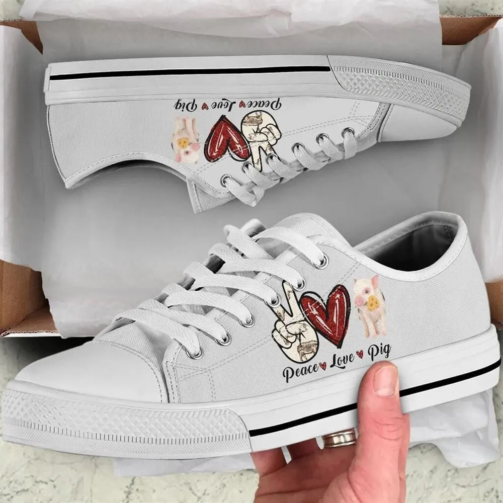 Peace Love Pig Sign Low Top Shoes, Low Top Sneaker, Low Top Canvas Shoes