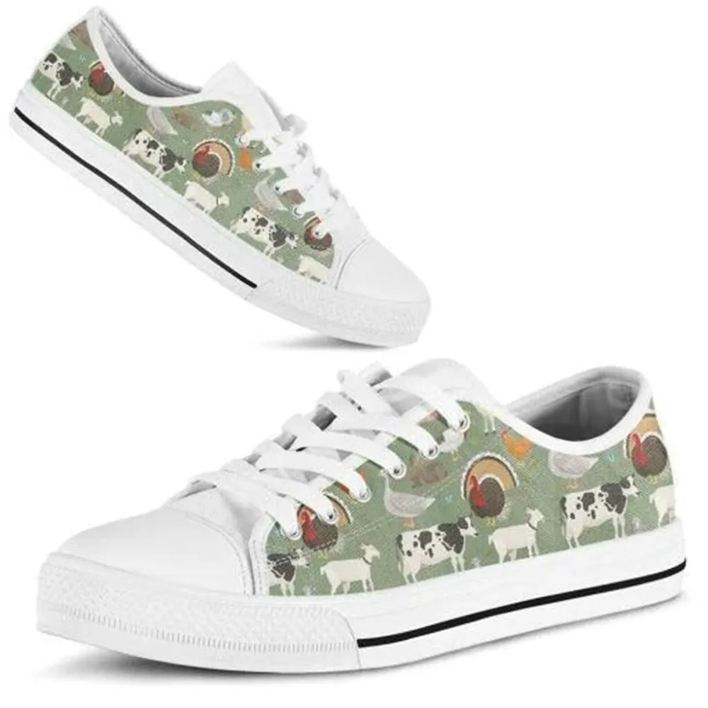 Peaceful Farm Cow Low Top Shoes, Animal Print Canvas Shoes, Print On Canvas Shoes