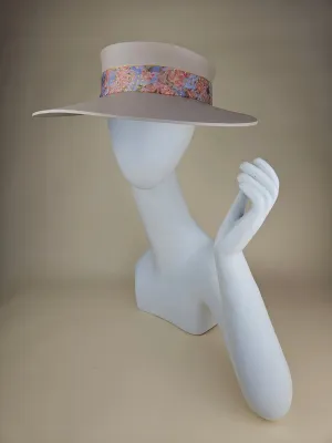 Peach Gray "LadyEVA" Visor Hat with Pink and Lavender Blue Floral Band