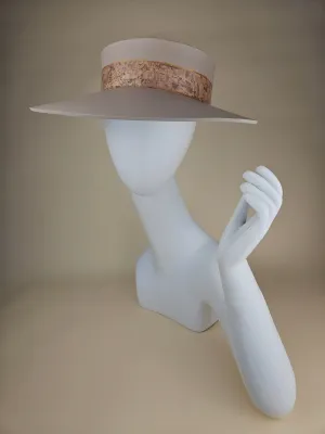 Peach Gray "LadyEVA" Visor Hat with Warm Brown Vintage Style Collage Band