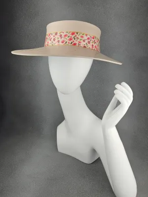 Peachy Beige "LadyEVA" Hat with Bright Watermelon Pink Floral Band and Golden Paint Splatter Effect