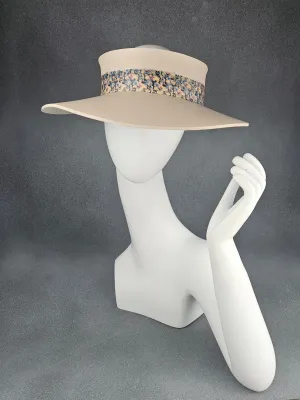 Peachy Beige "LadyEVA" Visor Hat with Blue and Peach Floral Band