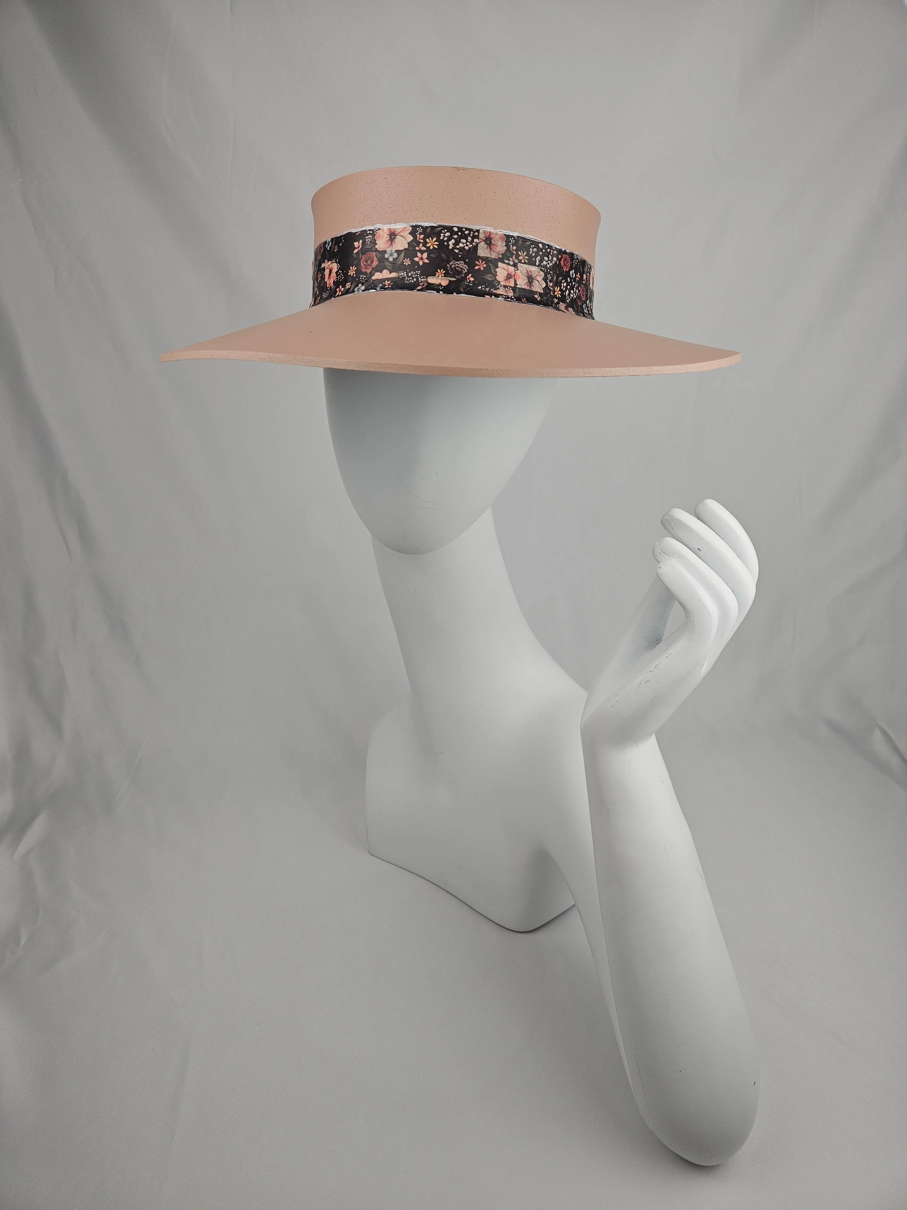 Peachy Pink "LadyEVA" Visor Hat with Elegant Dark Floral Band