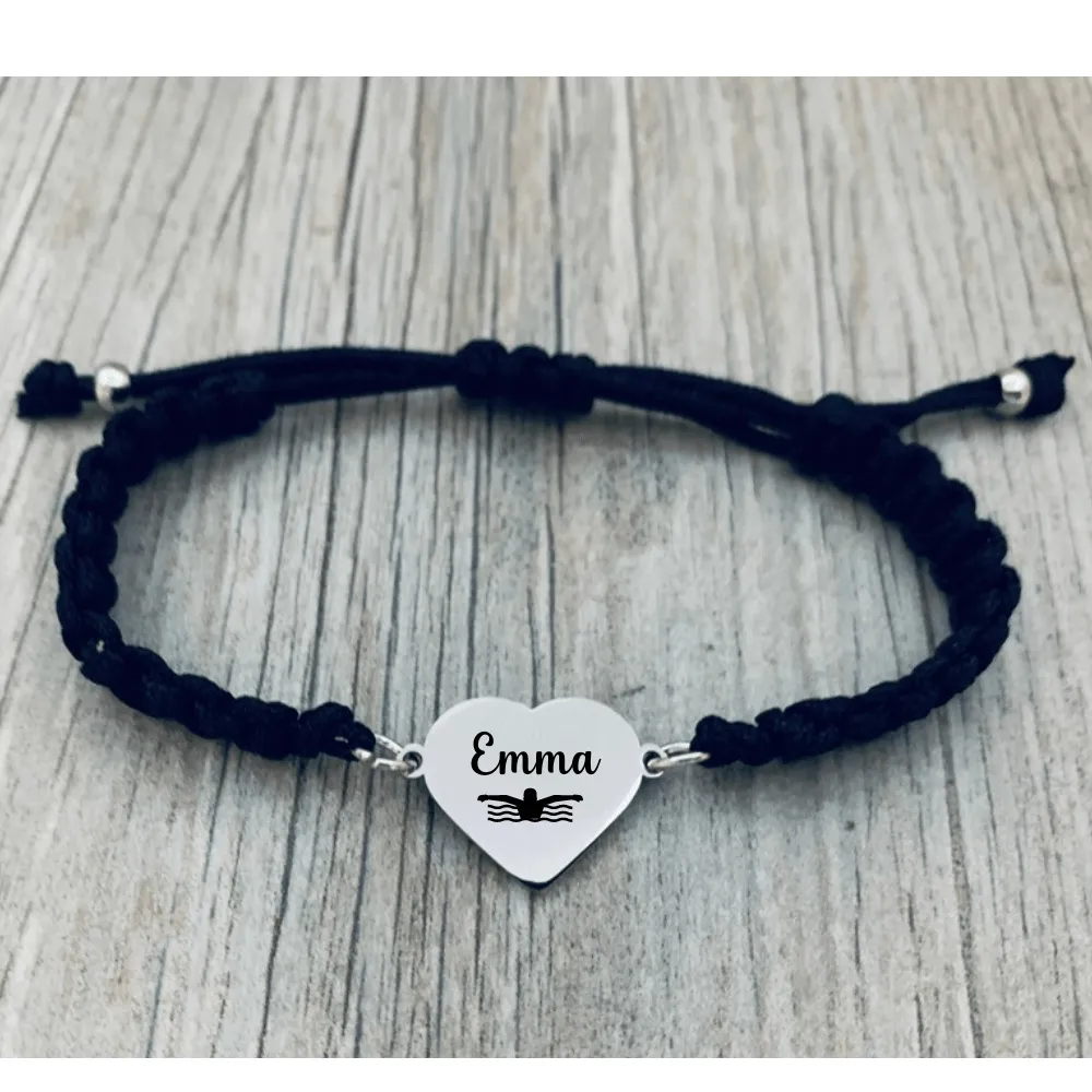 Personalized Engraved Swim Heart Rope Bracelet