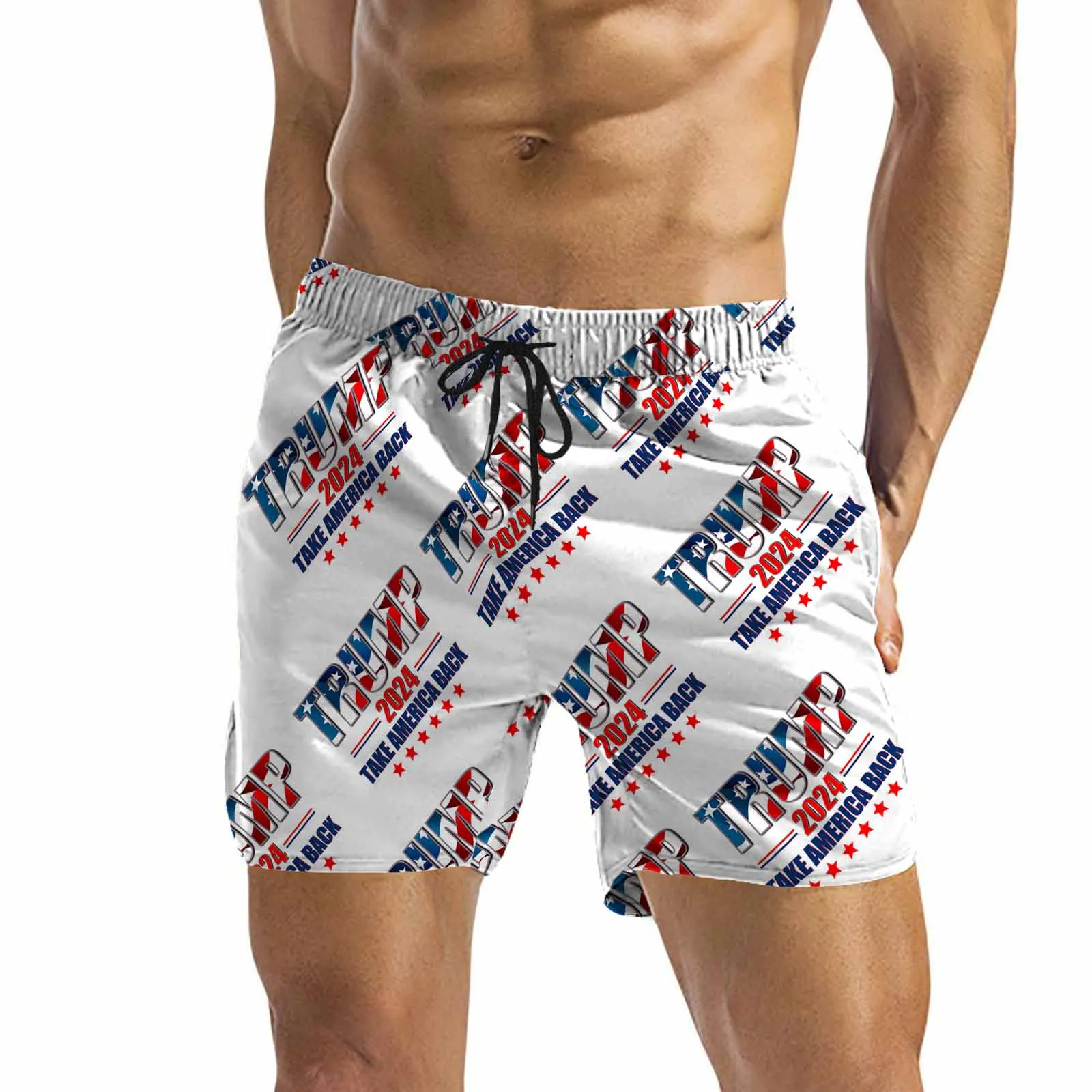 Personalized Name Swim Trunks Flag White Men's Quick Dry Swim Shorts Custom Swimming Trunks for Independence Day