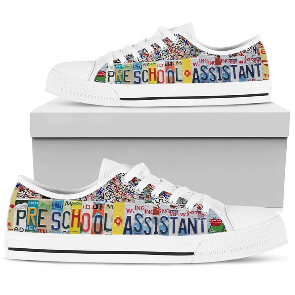 Preschool Assistant License Plates Low Top Shoes, Teacher Shoes, Low Top Sneakers