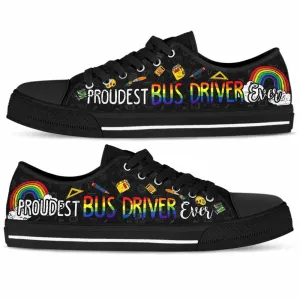 Proudest School Bus Driver Ever Rainbow Low Top Shoes, Teacher Shoes, Low Top Sneakers