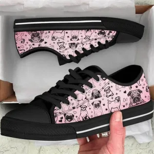 Pug Dog Pattern Low Top Shoes - Bulldog Lovers Canvas Sneakers, Dog Printed Shoes, Canvas Shoes For Men, Women