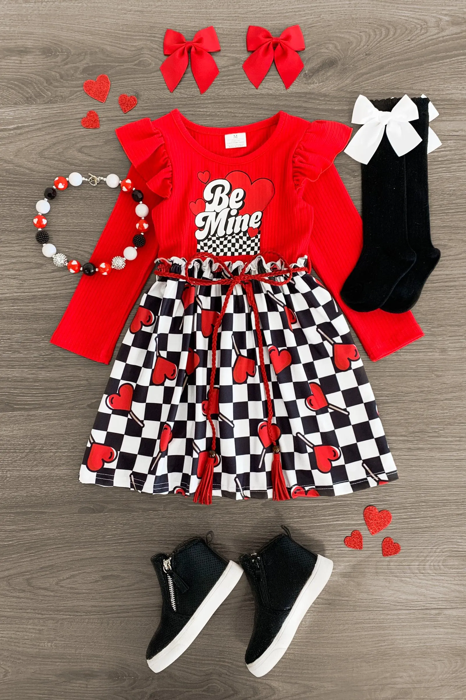 "Be Mine" Red Checkered Hearts Dress