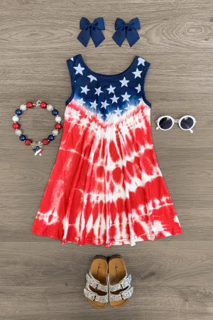 Red White & Blue Tie Dye Tank Dress