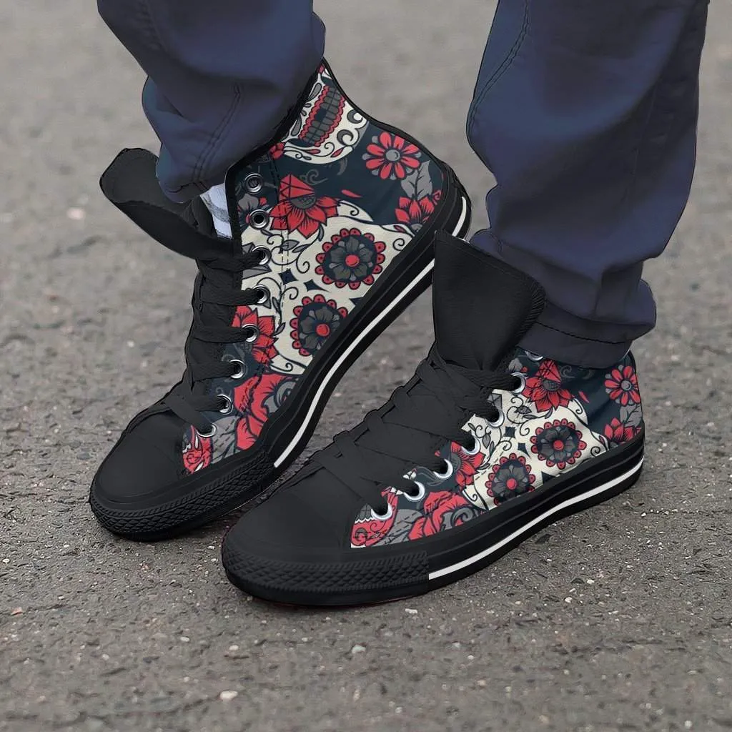 Red White And Black Skull Women High Top Shoes