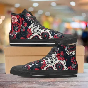 Red White And Black Skull Women High Top Shoes