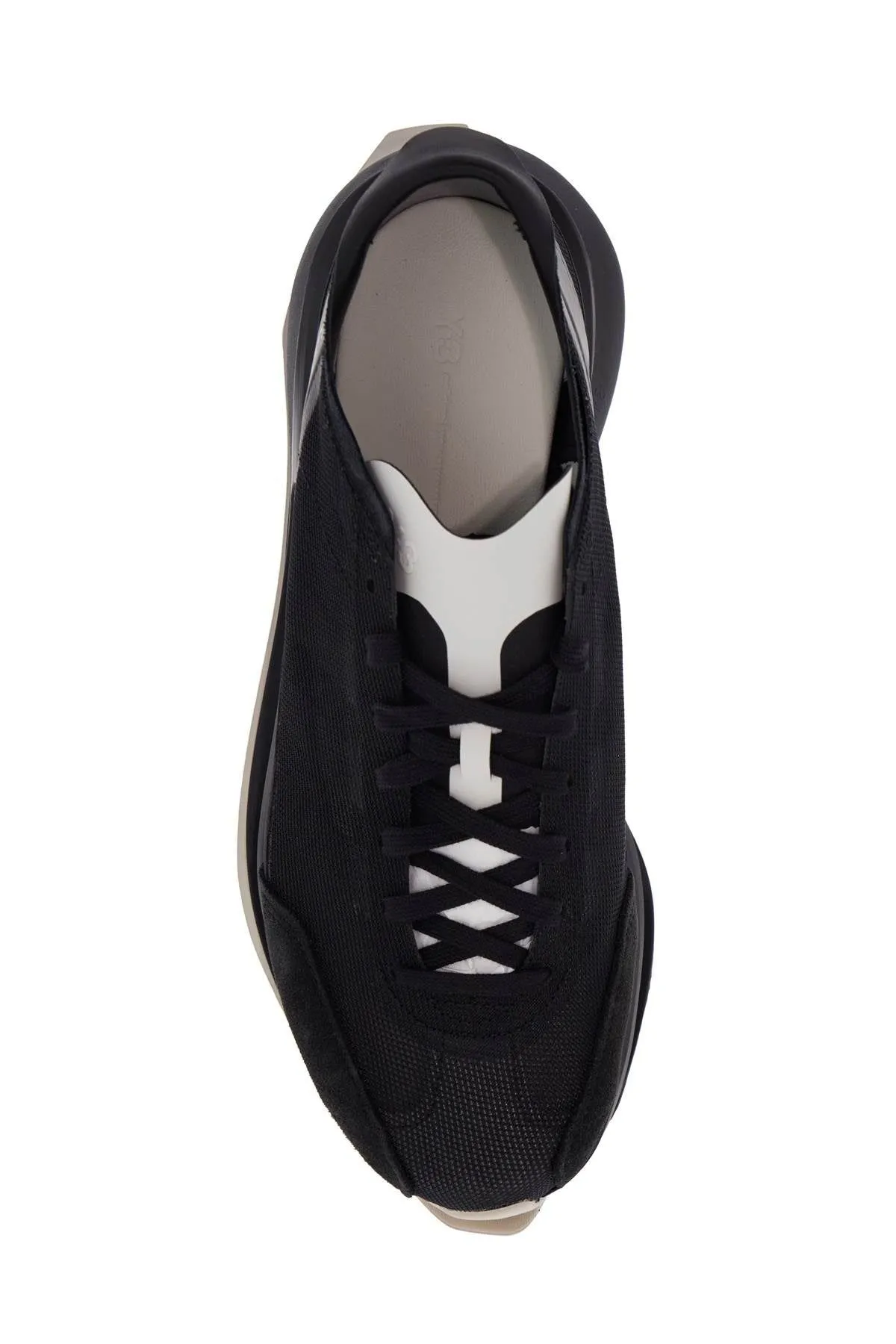 S-GENDO RUN BLACK FABRIC AND LEATHER RUNNING SNEAKERS