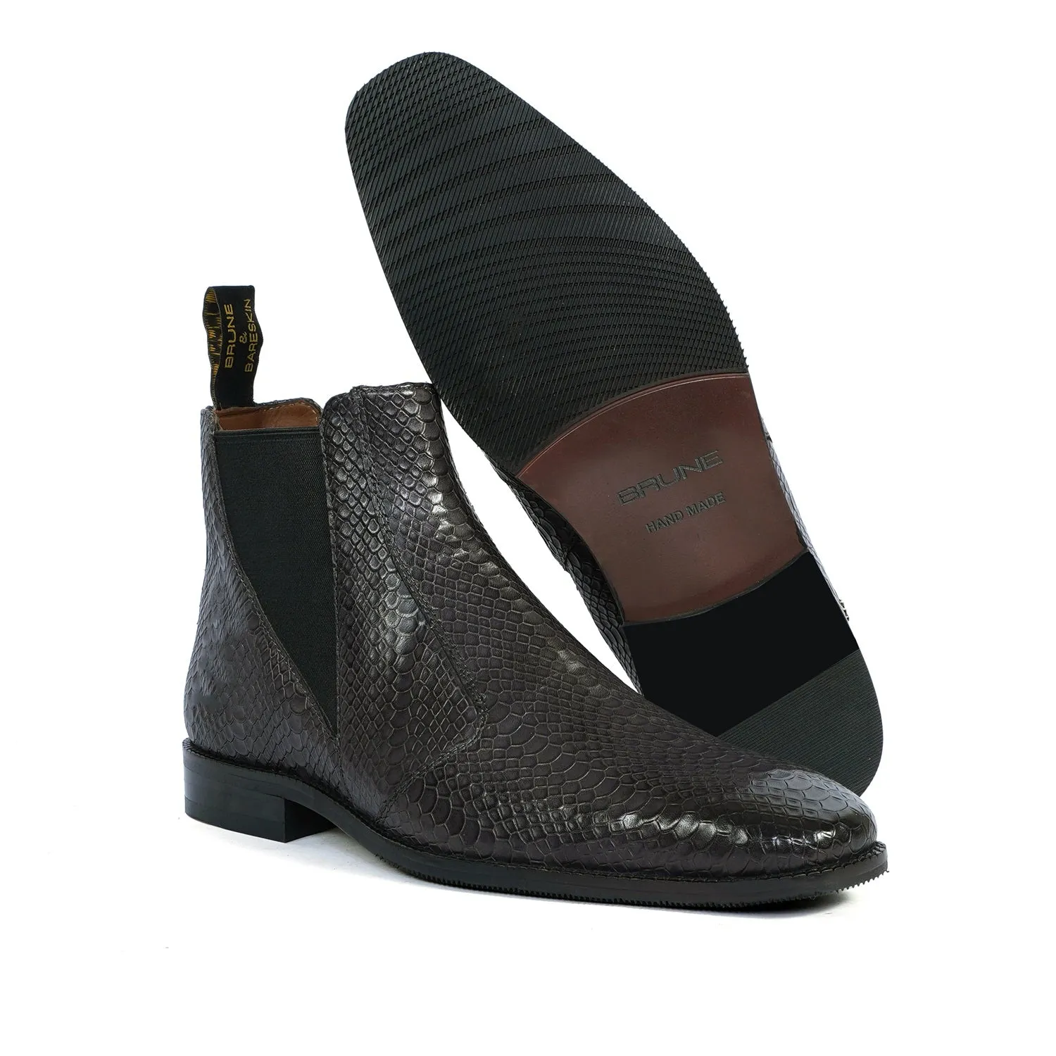 Snake Skin Chelsea Boot in Grey Leather