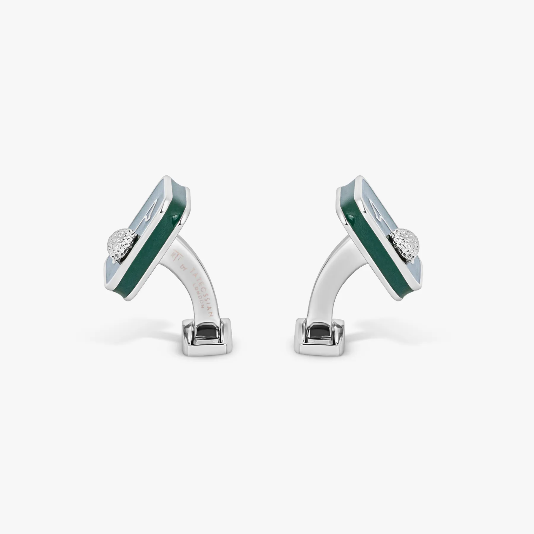 Sports Ice Golf Cufflinks in Palladium Plated with Green Enamel