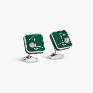 Sports Ice Golf Cufflinks in Palladium Plated with Green Enamel