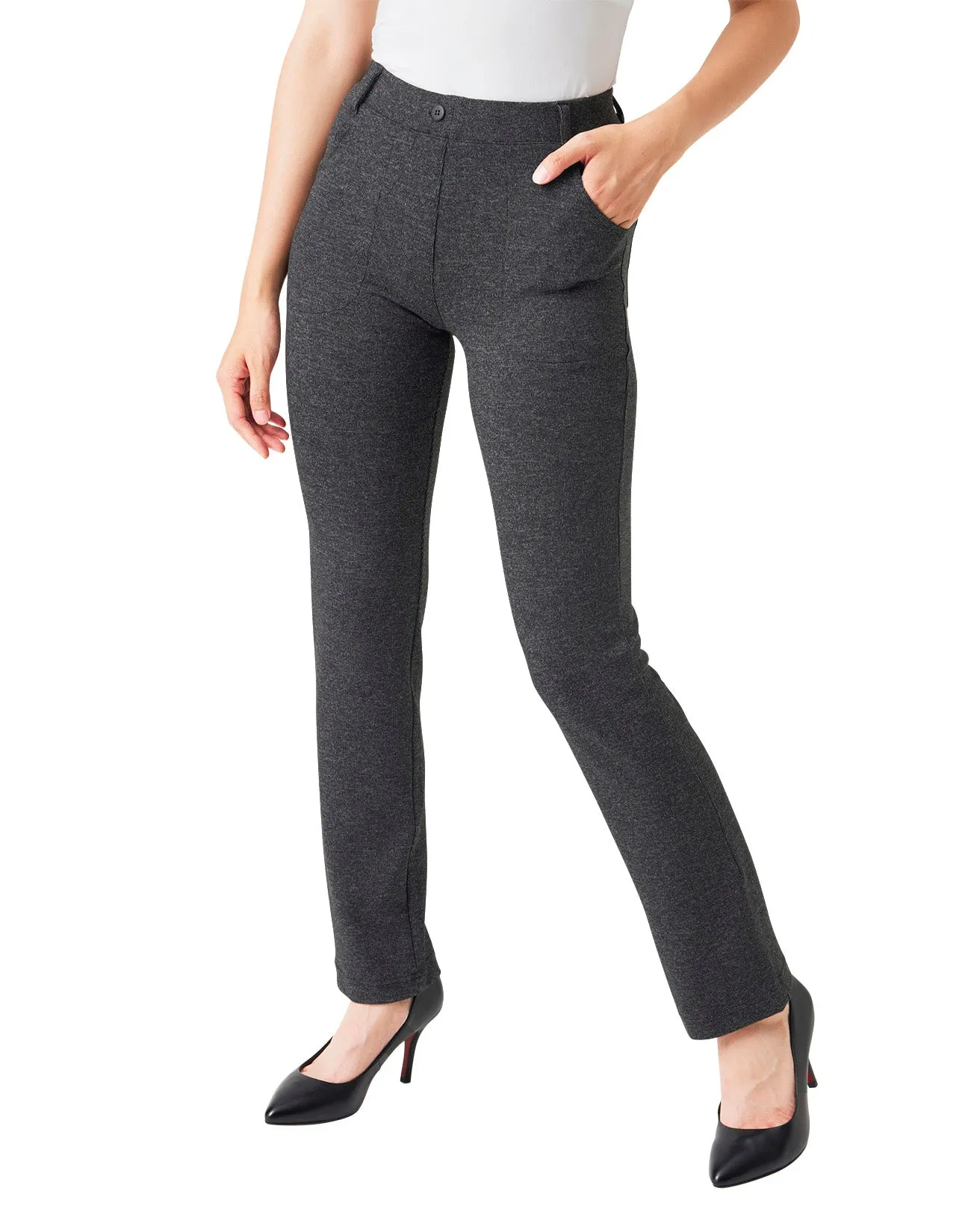 Straight Leg Yoga Dress Pants, 4 Pockets (Heather Gray)