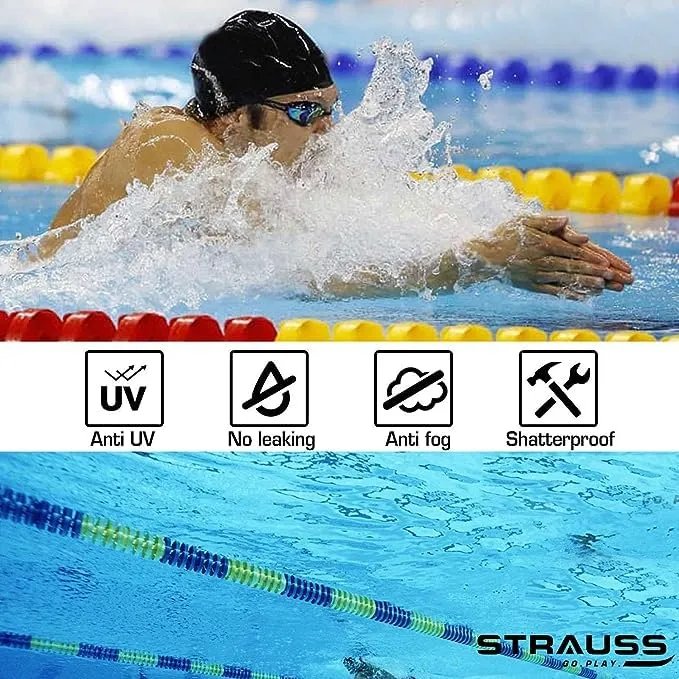 STRAUSS Swimming Goggles Set with UV and Anti Fog Protection | Swimming Kit of Goggles,Cap,Earplug & Nose Plug Set - Ideal for All Age Group | Pack of 4