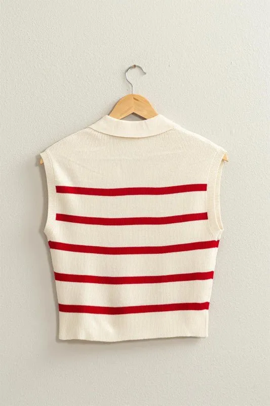 Striped Sleeveless Polo Top