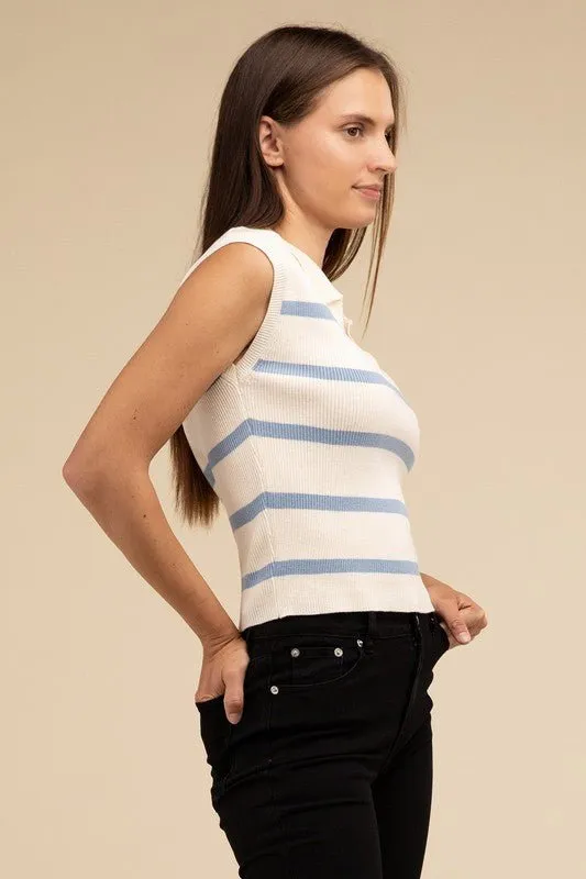 Striped Sleeveless Polo Top