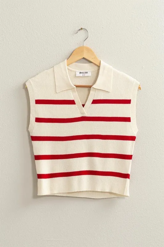 Striped Sleeveless Polo Top