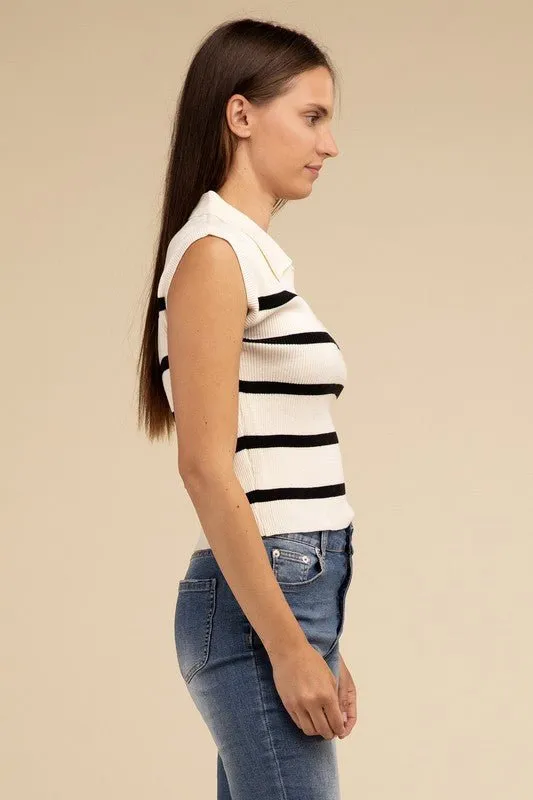 Striped Sleeveless Polo Top