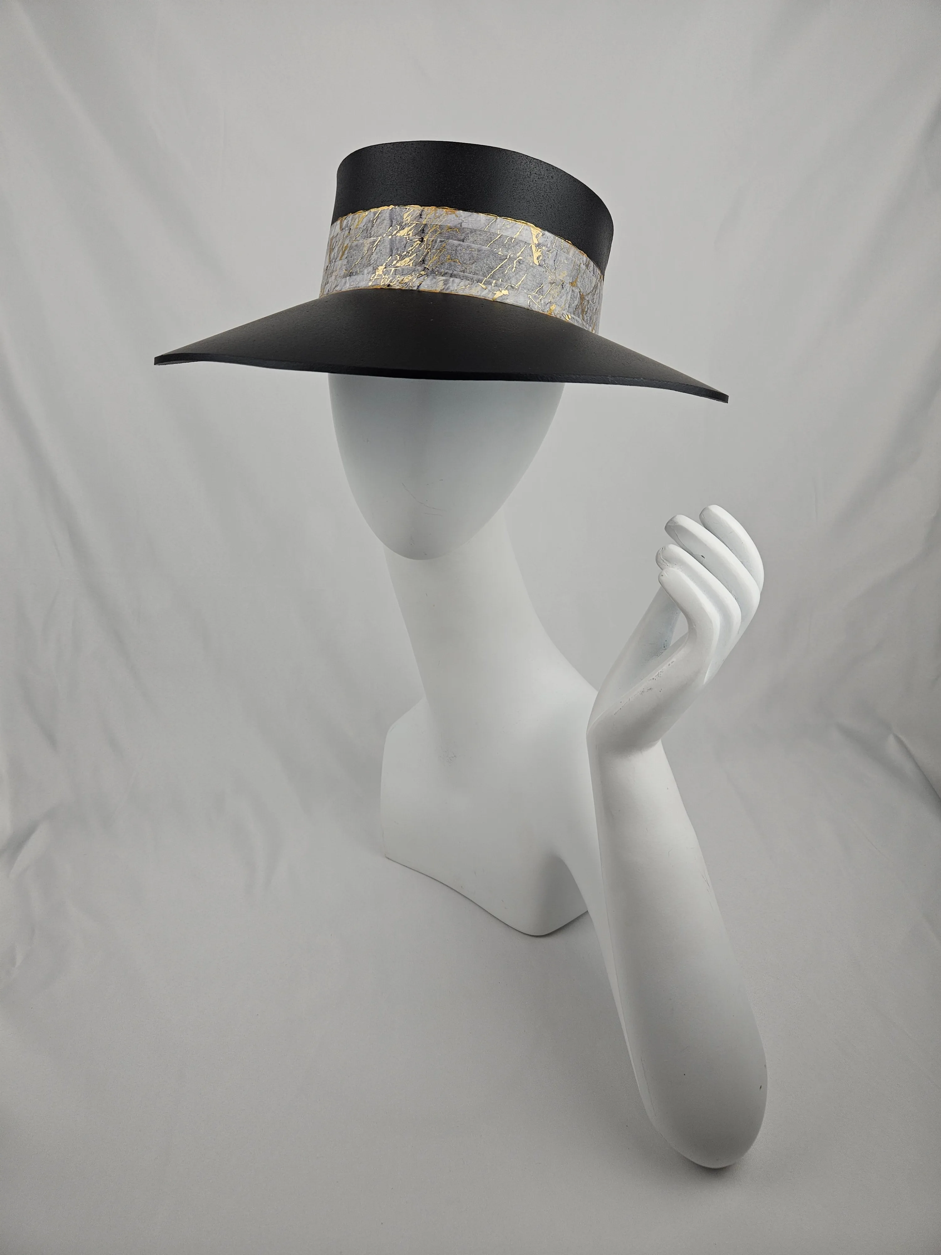 Tall Black "LadyEVA" Visor Hat with Golden Marbled Band