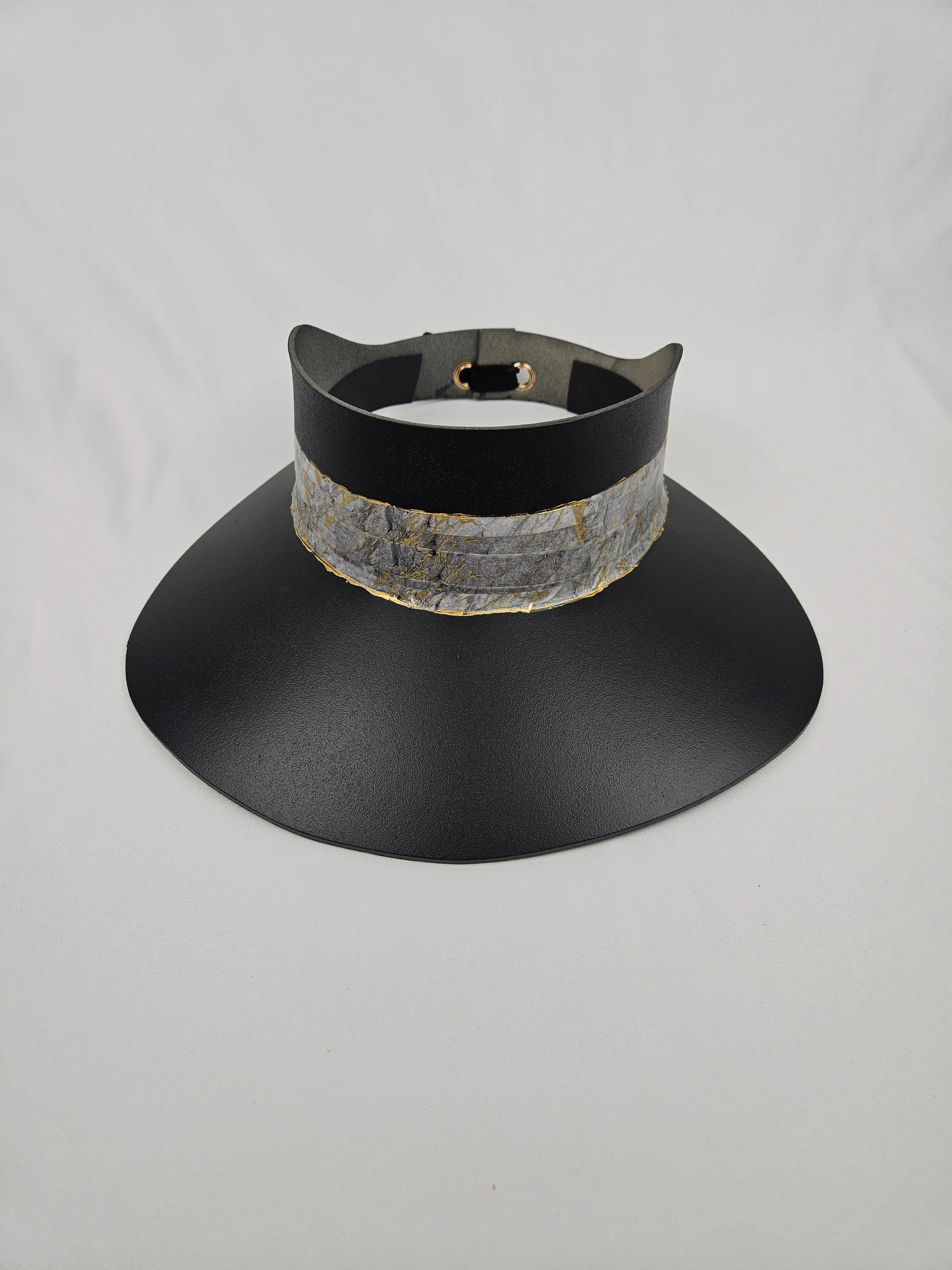 Tall Black "LadyEVA" Visor Hat with Golden Marbled Band