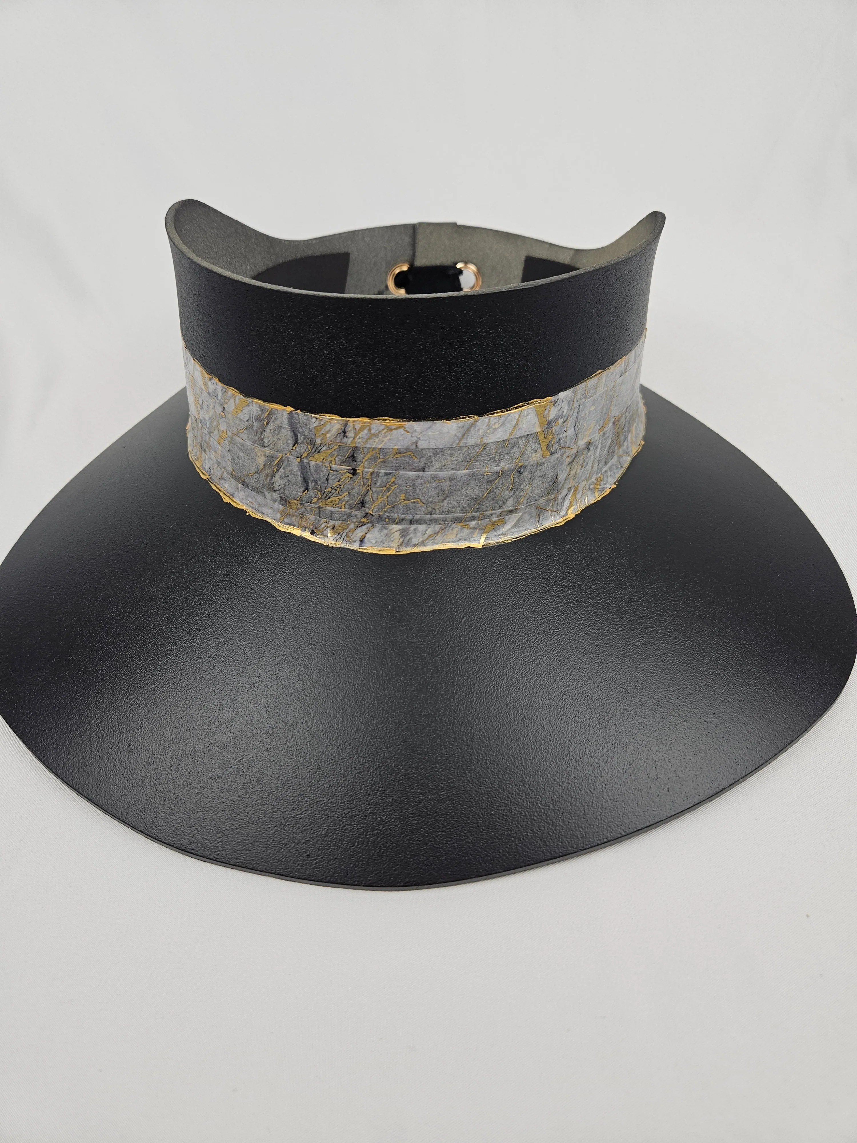 Tall Black "LadyEVA" Visor Hat with Golden Marbled Band