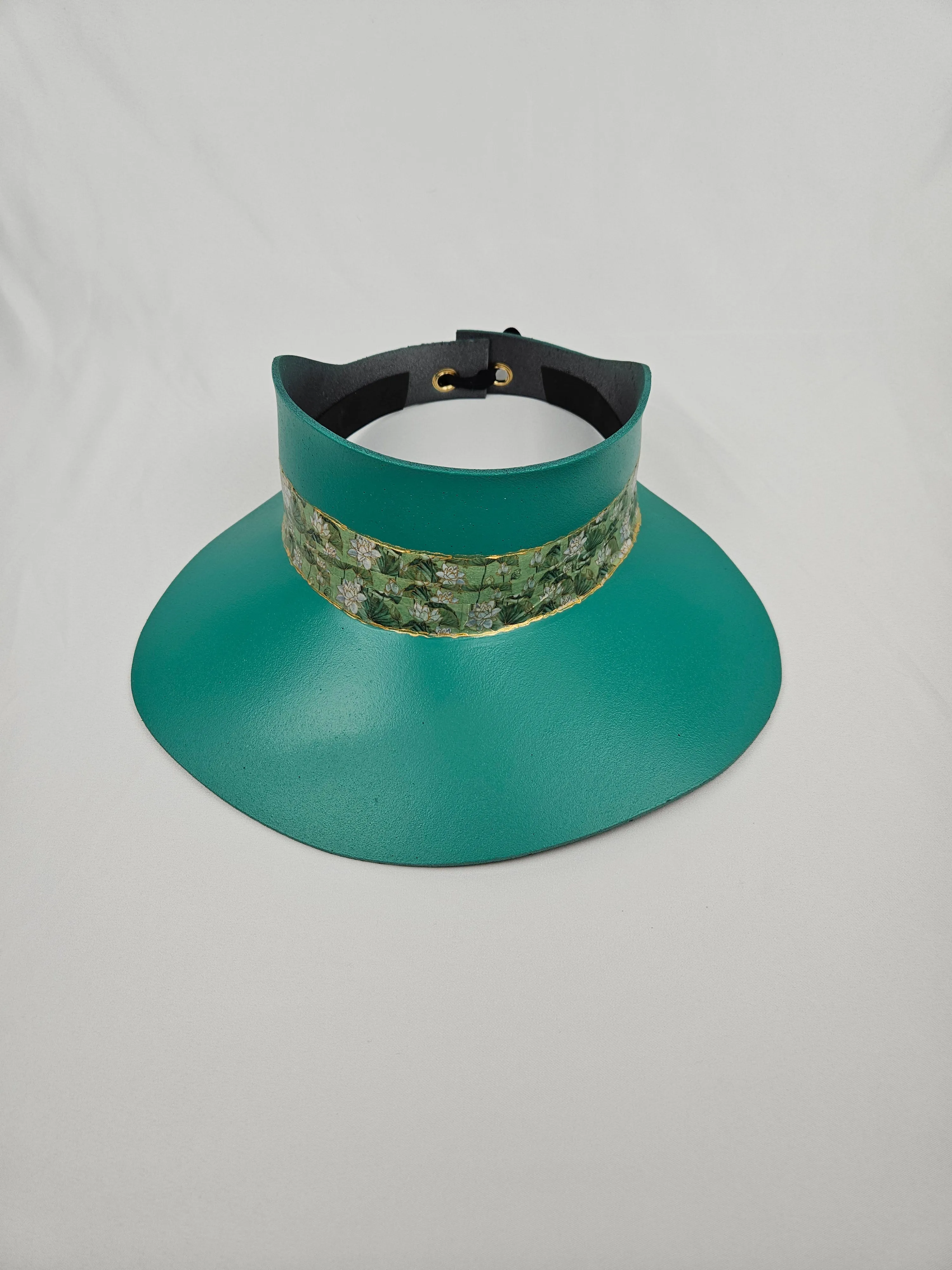 Tall Emerald Green "LadyEVA" Visor Hat with Green Floral Band