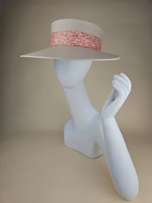 Tall Gray Beige "LadyEVA" Visor Hat with Pink, Floral Band