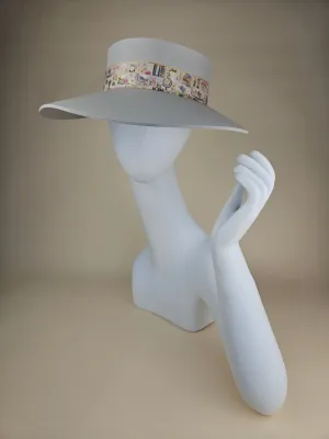 Tall Gray "LadyEVA" Visor Hat with Tea Party Themed Band