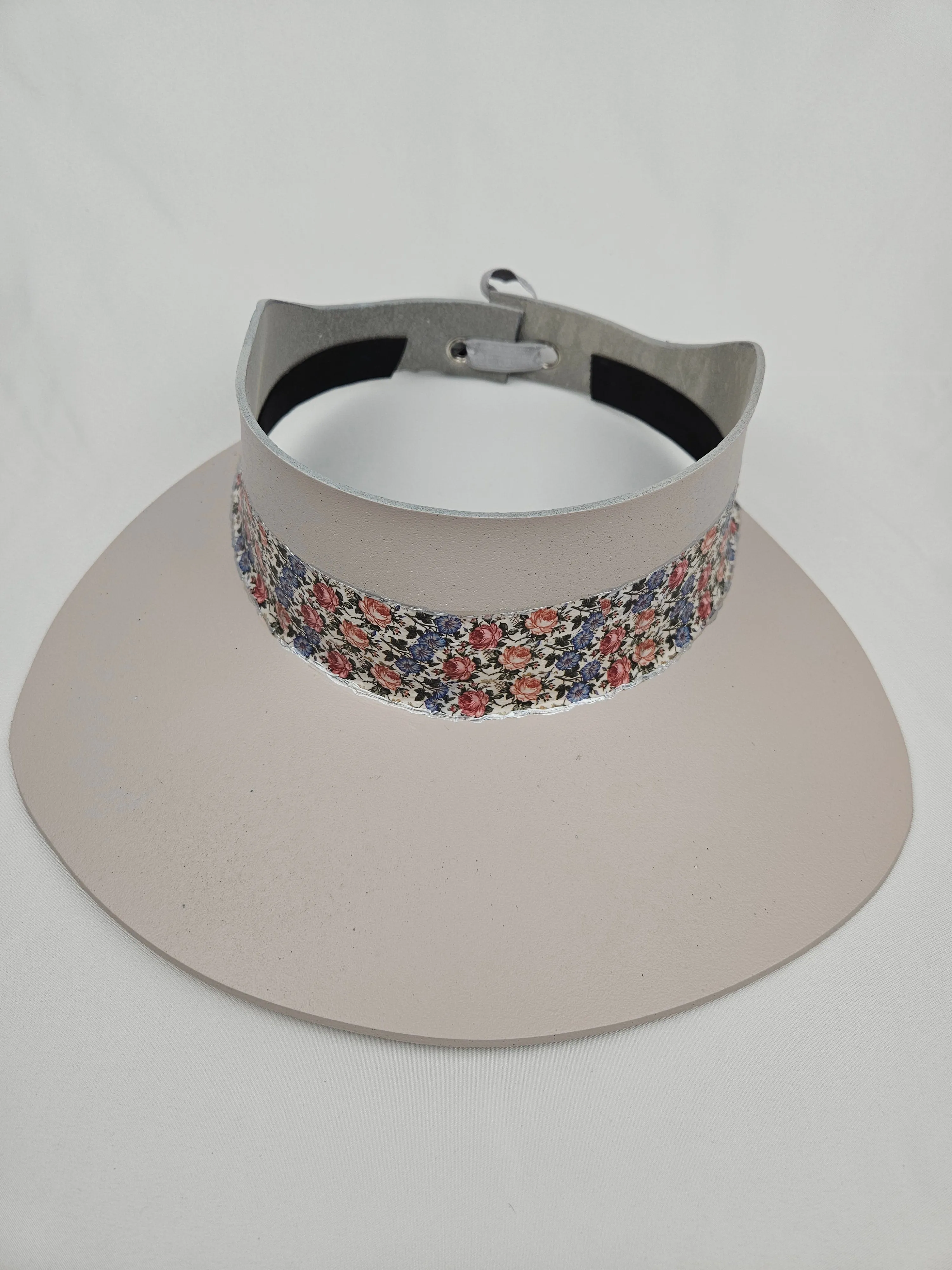 Tall Light Pink "LadyEVA" Visor Hat with Pink and Blue Floral Band